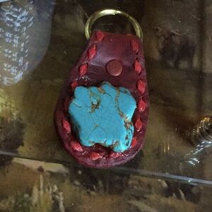 Cowgirl rodeo vintage key ring Upcycled buckstitch Art leather western chic